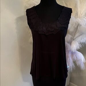Rene Lezard Black Ruffle Scoop Neck Sleeveless Camisole